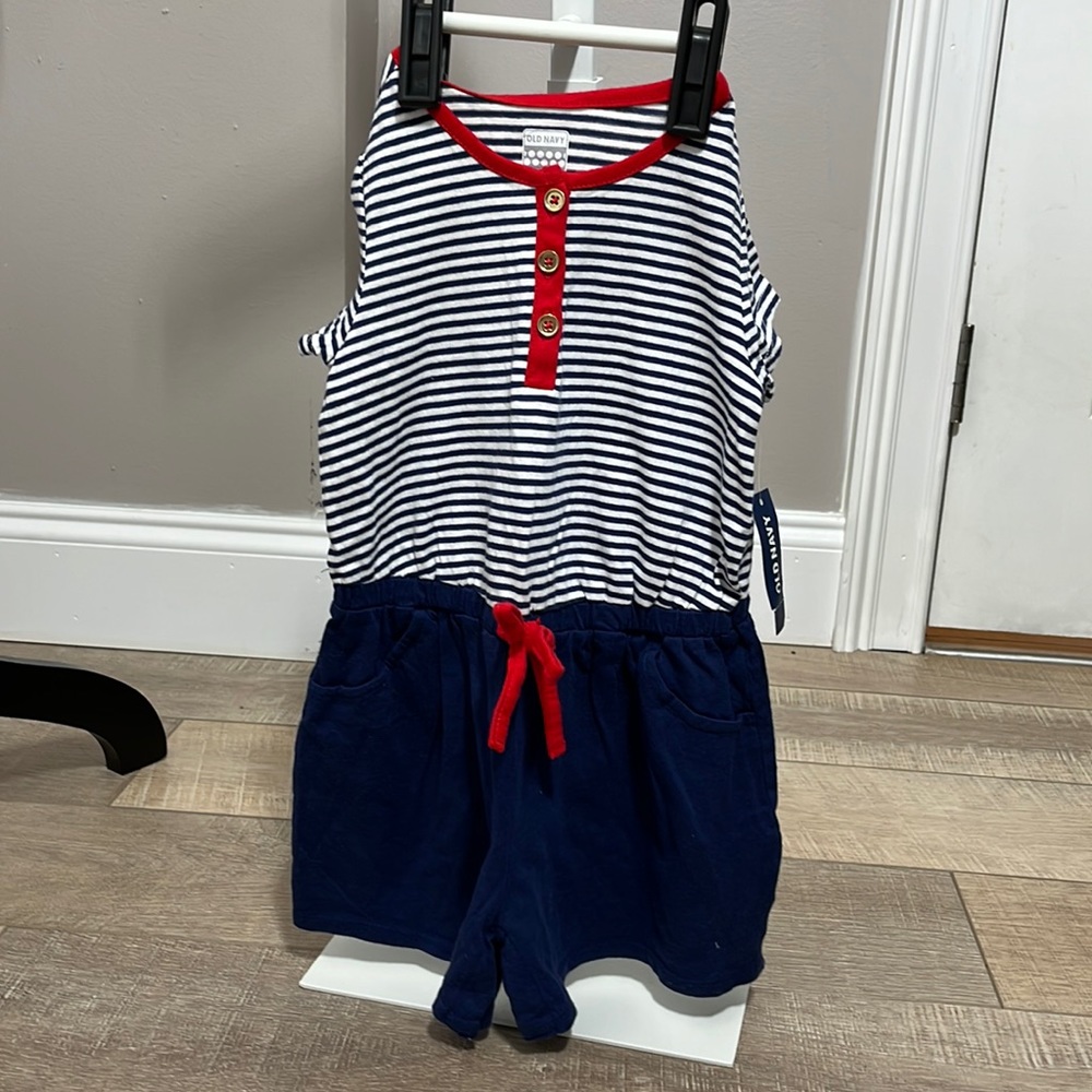 Old Navy Romper with Gold Buttons and Easy Open Bottom Red White & Blue sz 2t